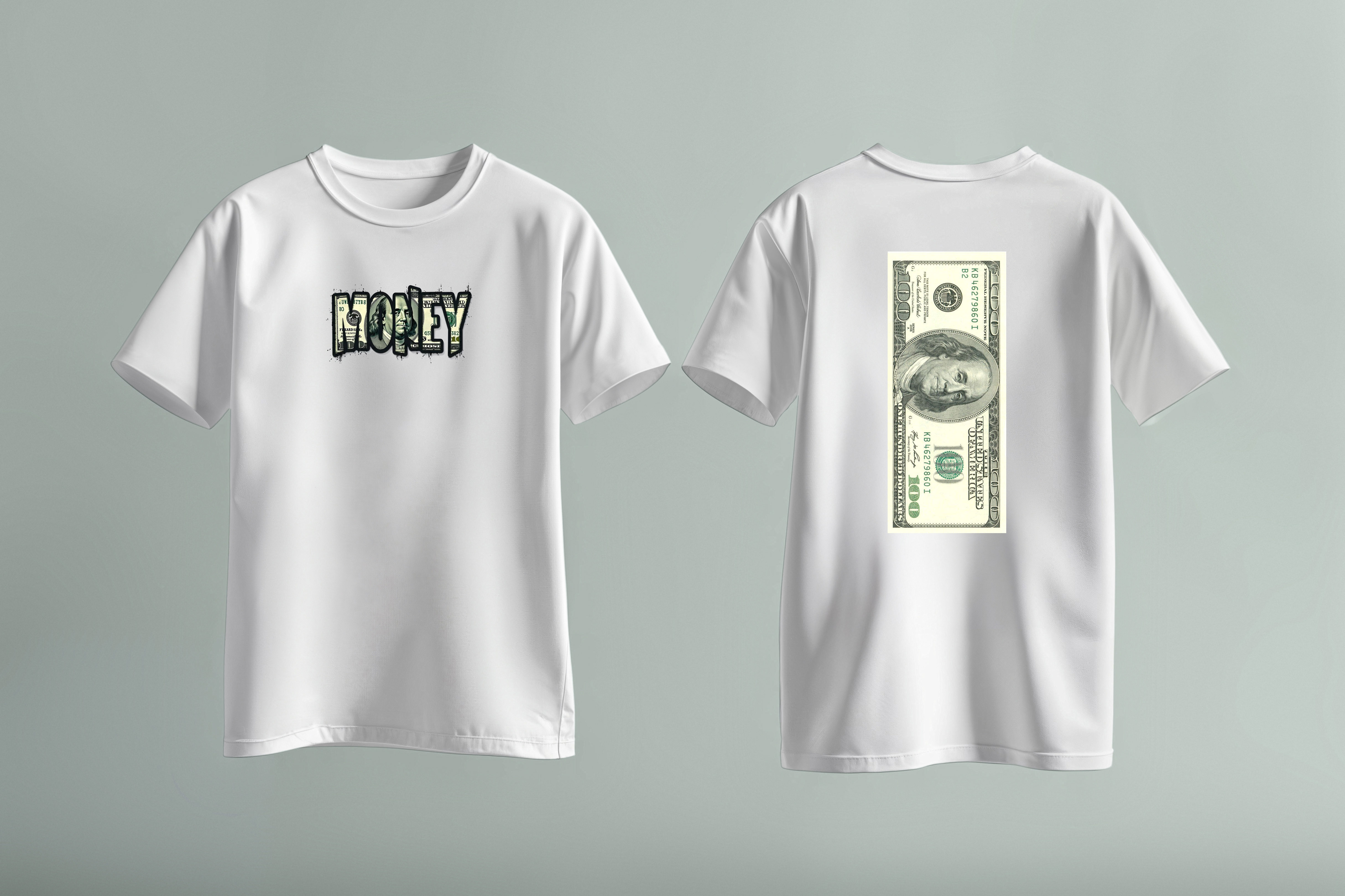 تیشرت نخ پنبه لانگ سفید طرح MONEY