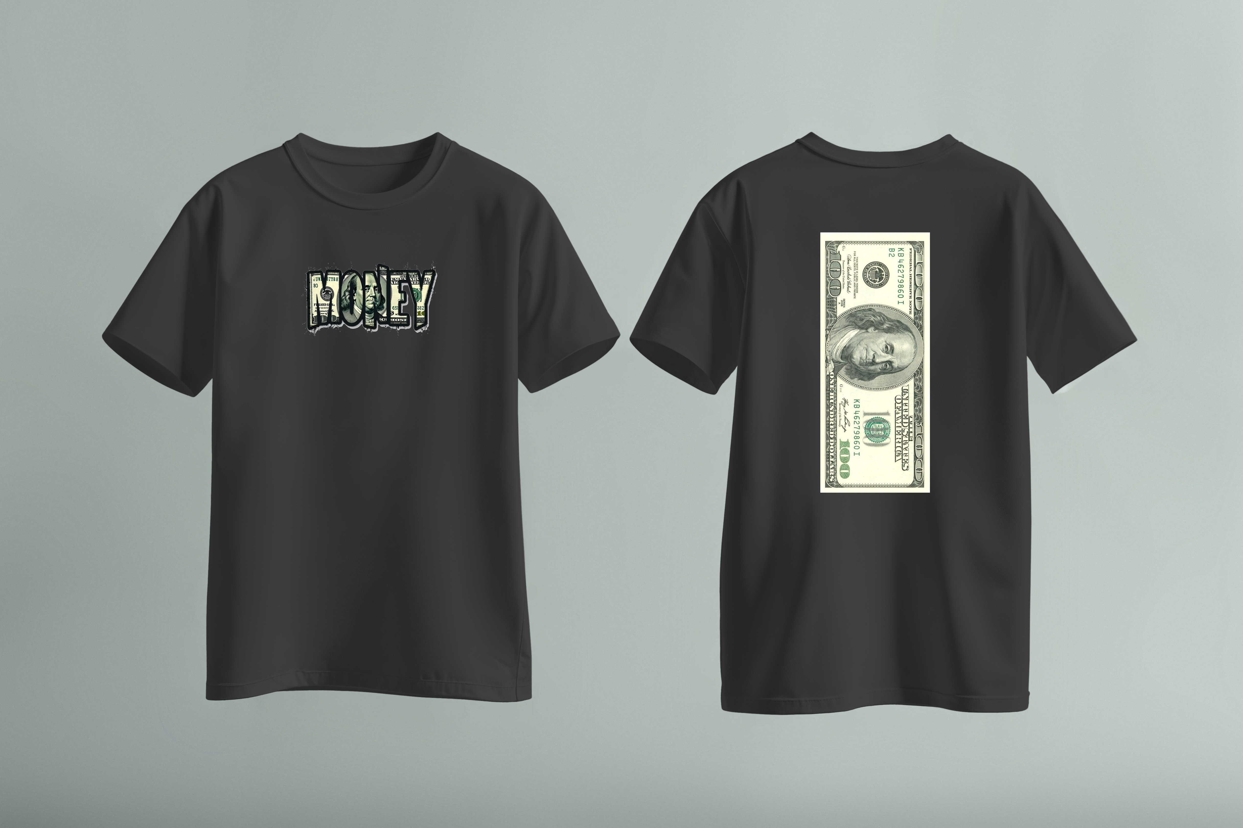 تیشرت نخ پنبه لانگ مشکی طرح MONEY