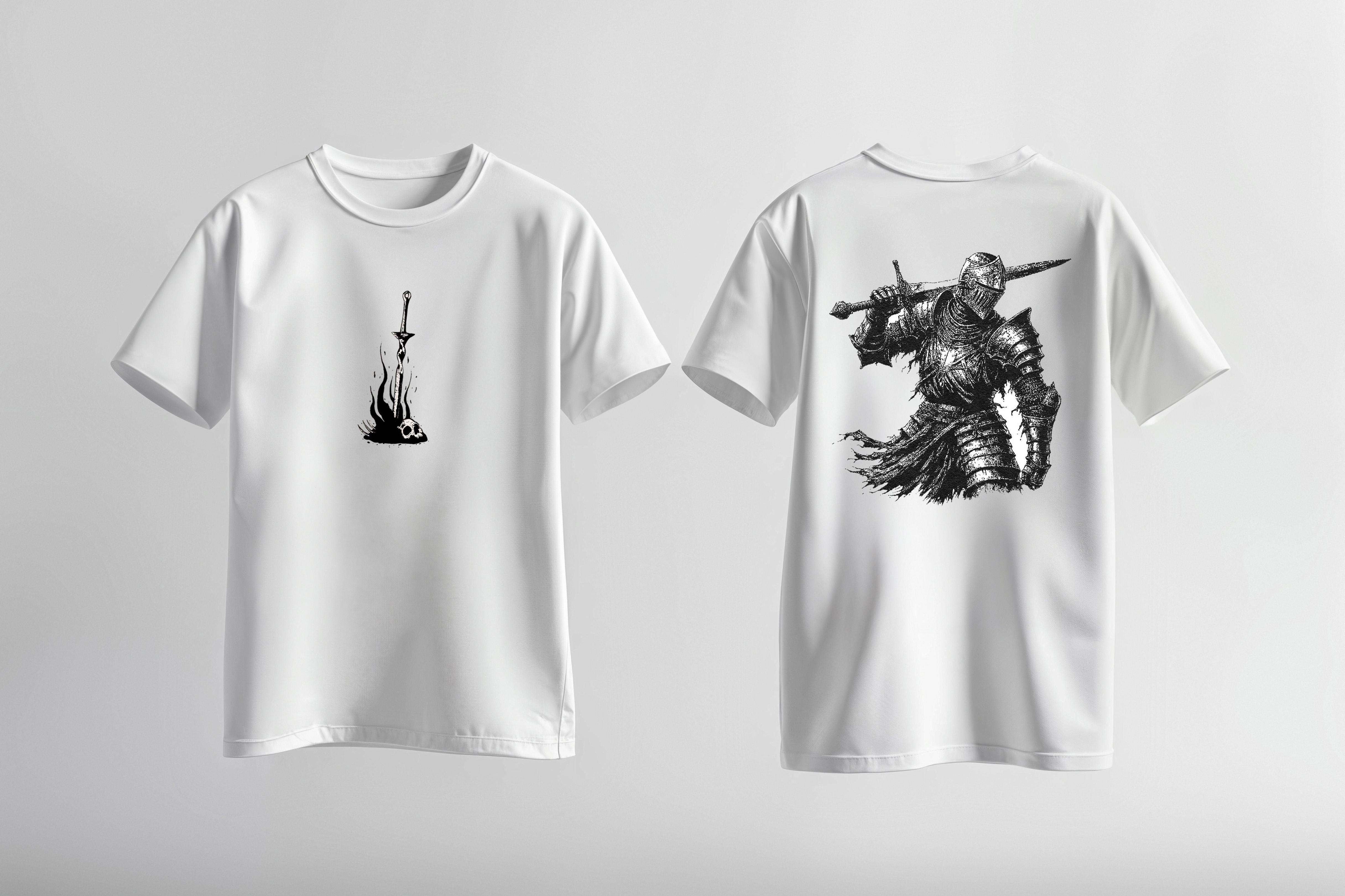 تیشرت نخ پنبه لانگ سفید طرح dark souls