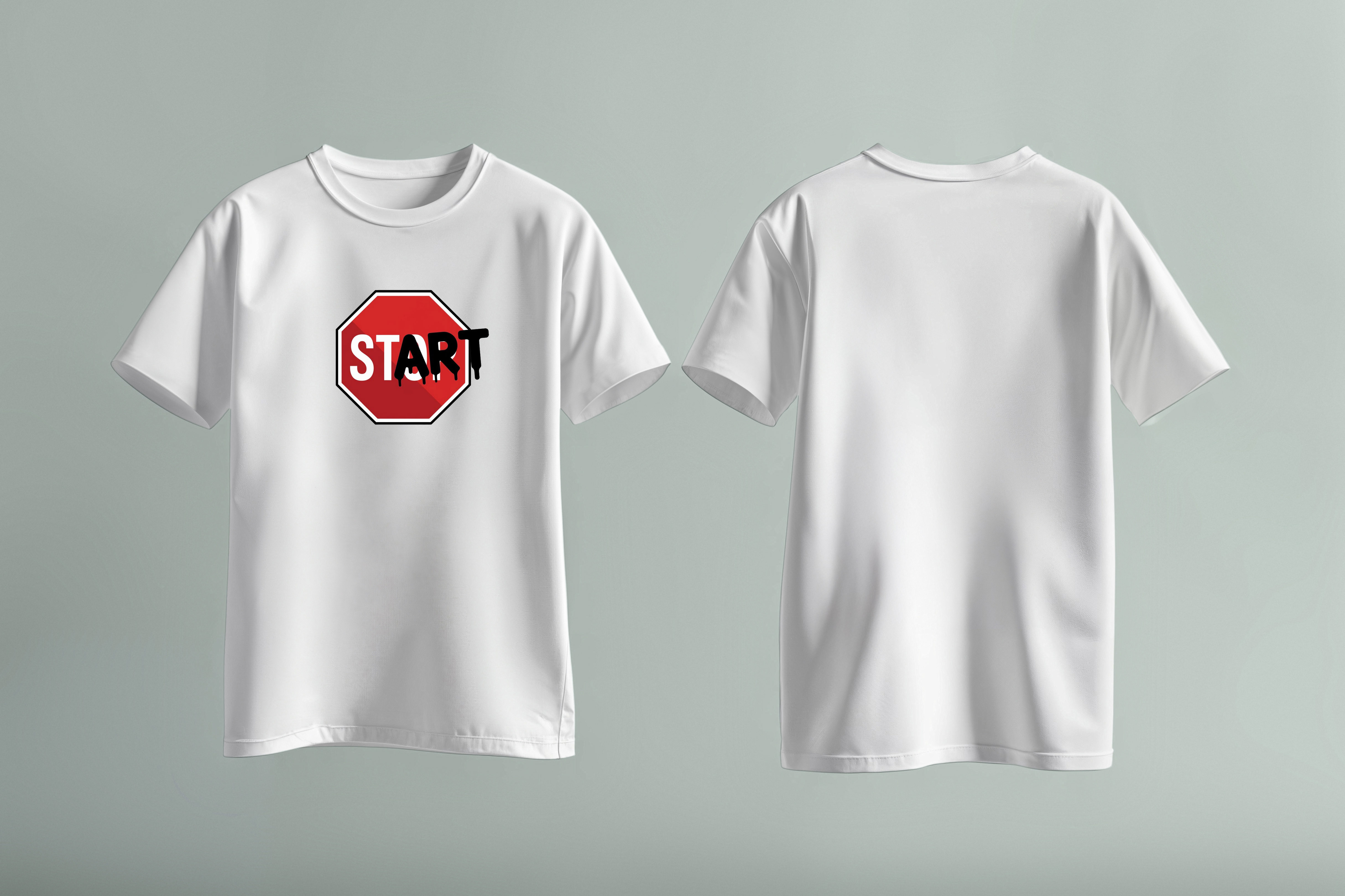 تیشرت نخ پنبه لانگ سفید طرح STOP